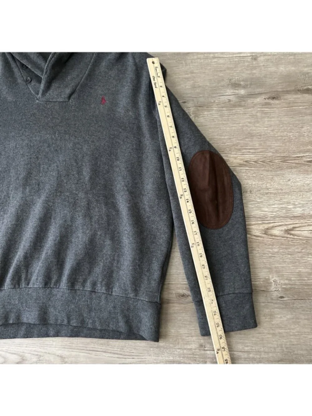 Polo Ralph Lauren Shawl Collar Pullover Mens XXL Gray Suede Elbow Patches Cotton